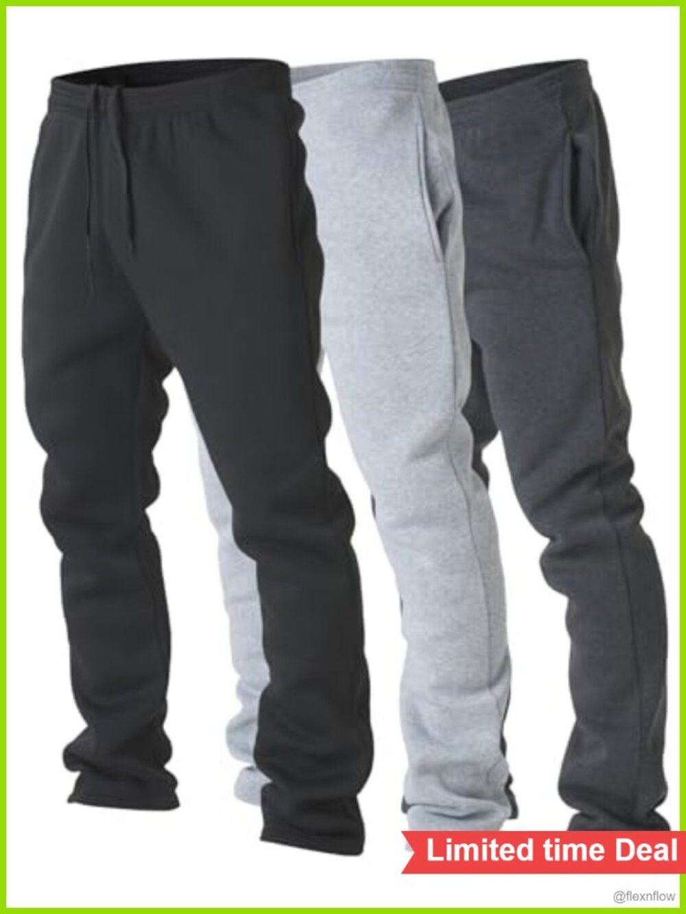 Men's Wide Leg Open Bottom Fleece Sweatpants 3 Pack Athletic Lounge